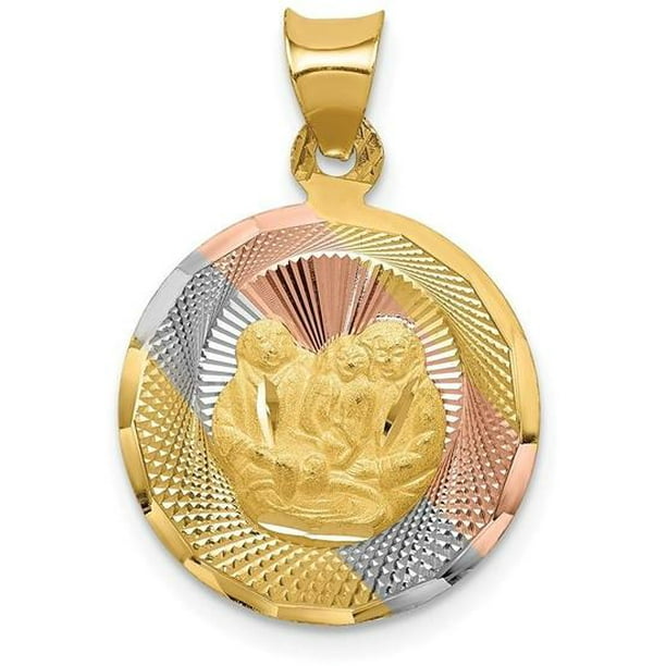 14K Yellow Gold and Rhodium Polished and Diamond-cut Baptism Circle Pendant